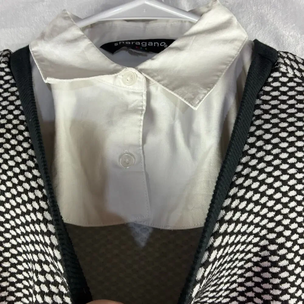 Sharagano Faux Layered Sweater Blouse Womens Measured Medium Academia Preppy